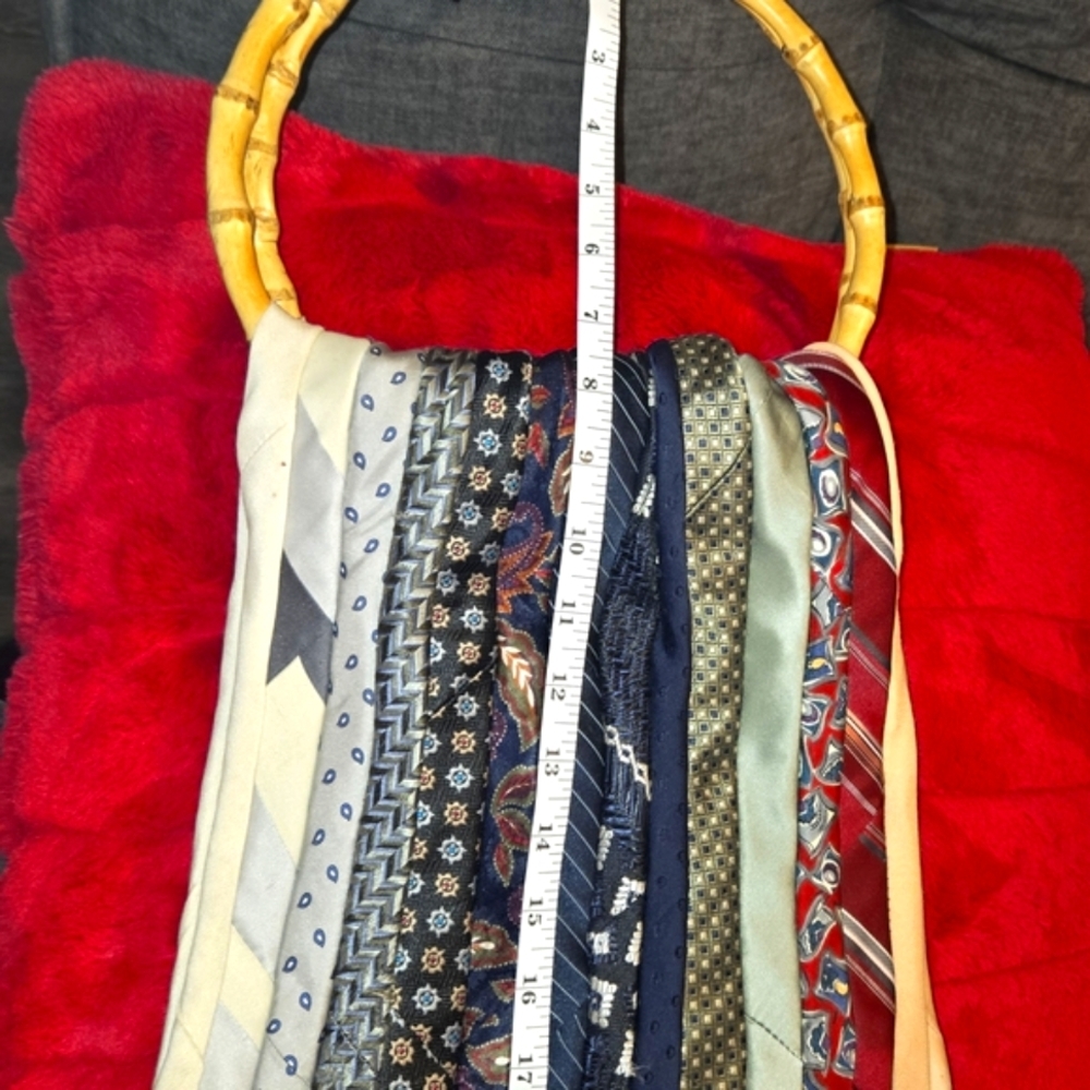 Neck Tie Patchwork Handmade Bamboo Hoops Handbag BOHO BADU FAB FUNKY FLY 1 OF 1 - Picture 9 of 14